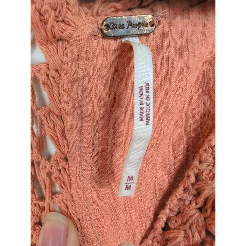 Free People Megan crochet balloon sleeve top Size Medium Boho Festival Hippie